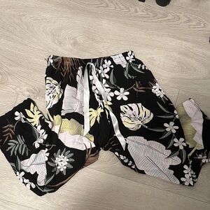 Floral Print Black Pants